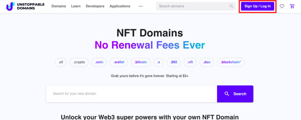 NFT-Domain registrieren Schritt 1