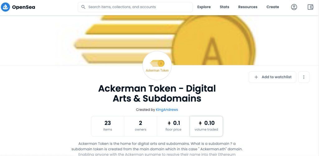 Ackerman Token NFT-Domain-Verkäufer