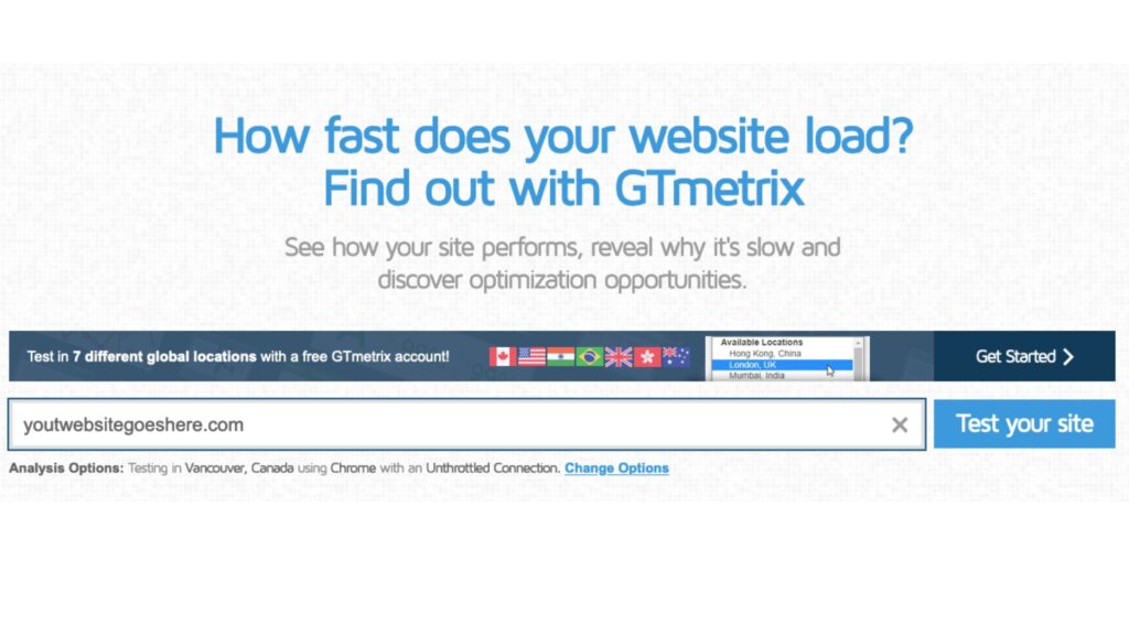 ウェブサイトの速度をテストする方法 - GTMetrix ステップ 1