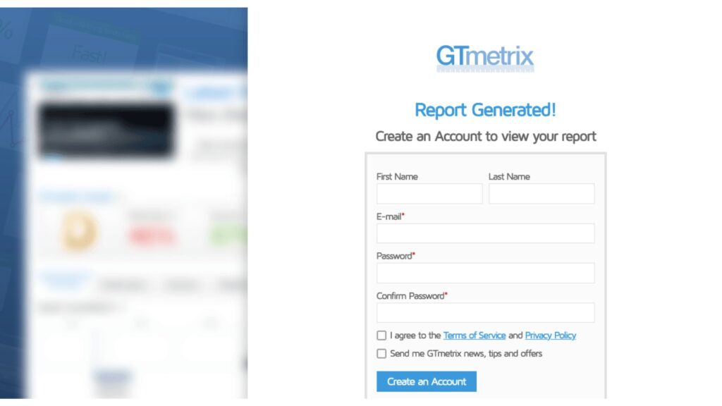 ウェブサイトの速度をテストする方法 - GTMetrix ステップ 2