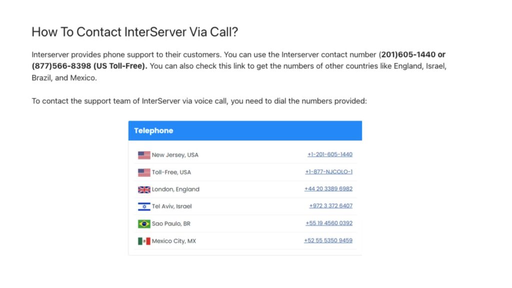 contact interserver phone