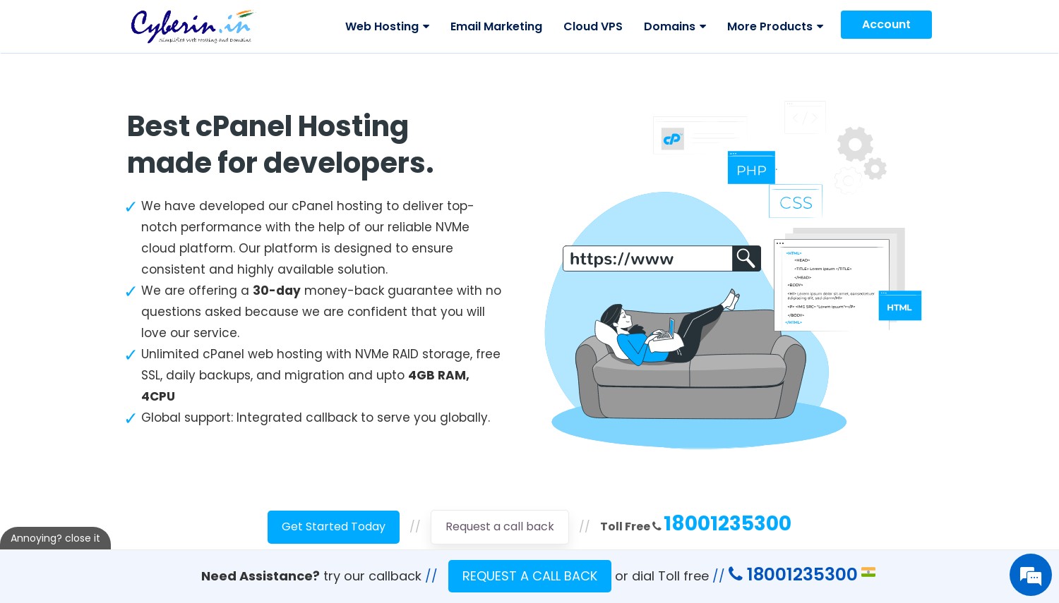 Cyberin.in, Cheapest Web Hosting and Domains snapshot from January 2024