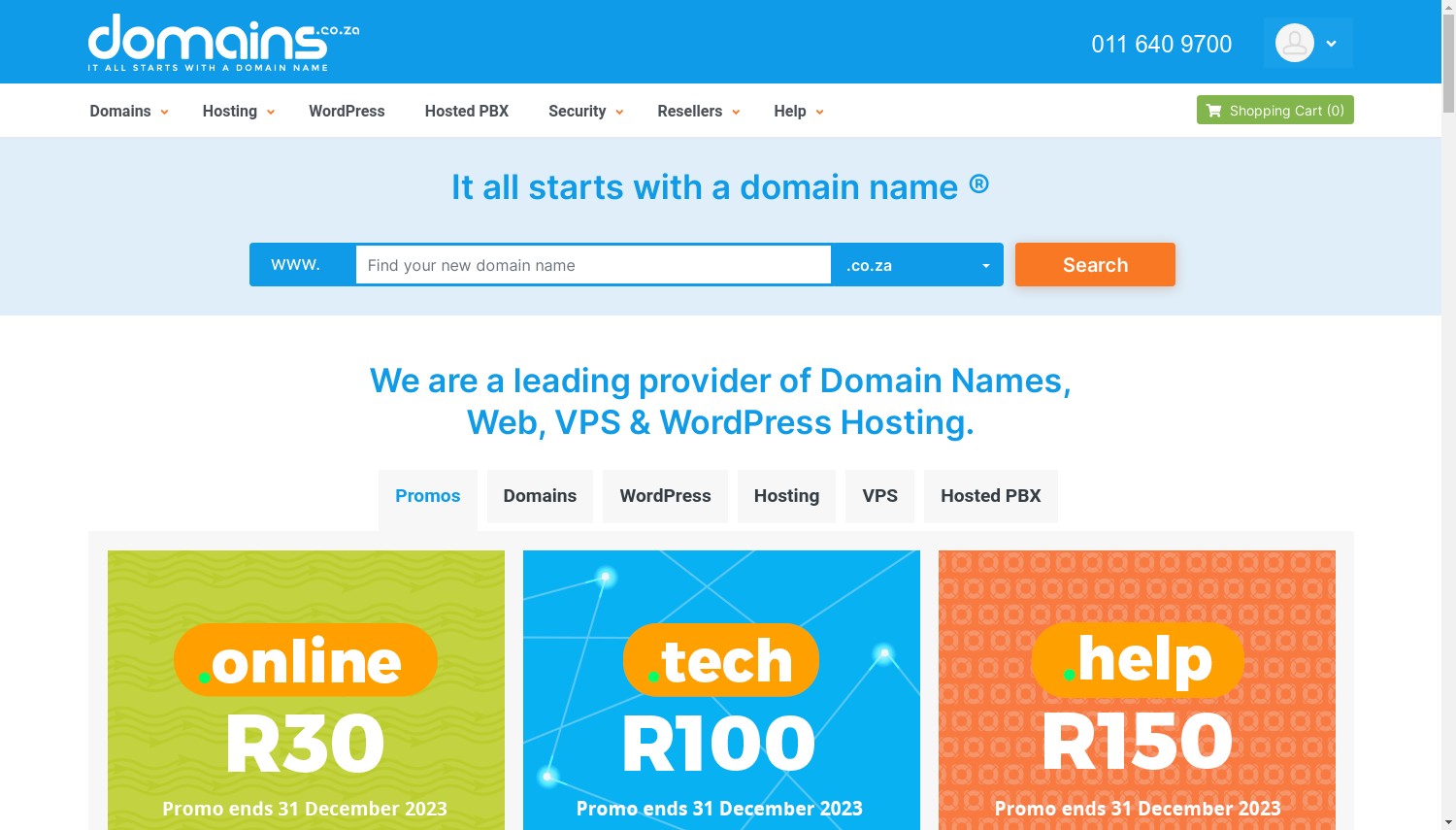 Instantánea de Domains.co.za de diciembre 2023