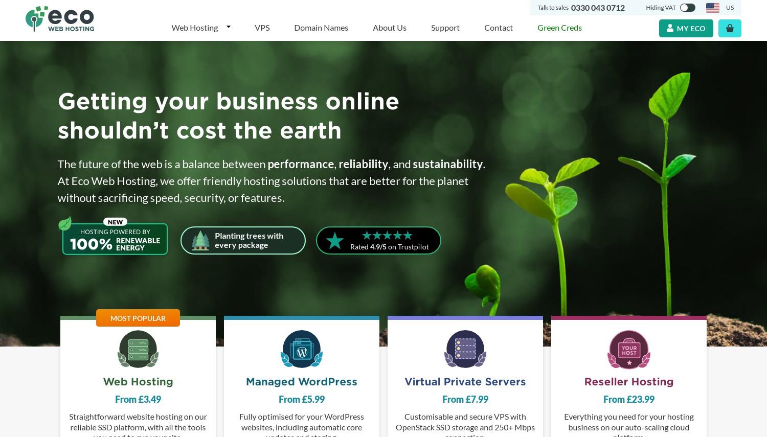 Istantanea del sito web di Eco Web Hosting