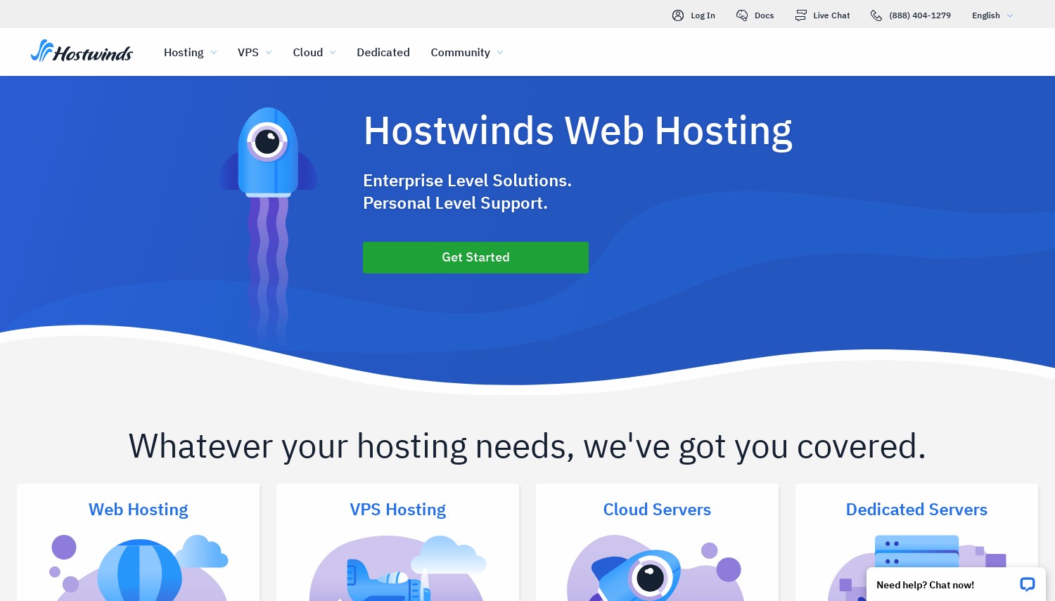 Istantanea del sito Web di Hostwinds